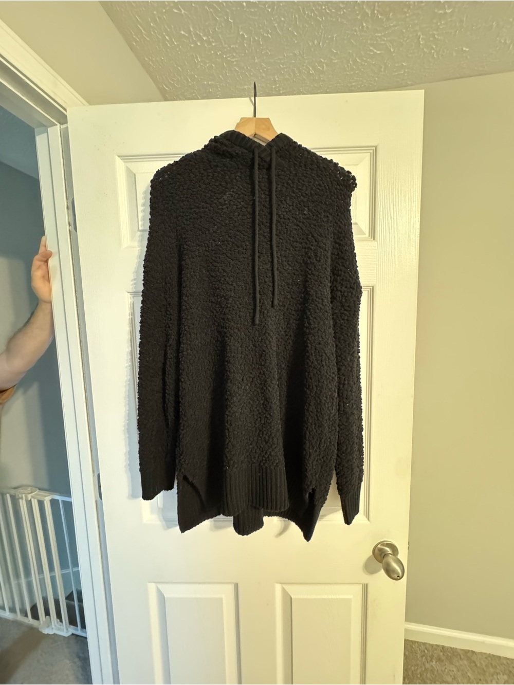 Zenana Premium Black Popcorn Knit Hoodie Sweater